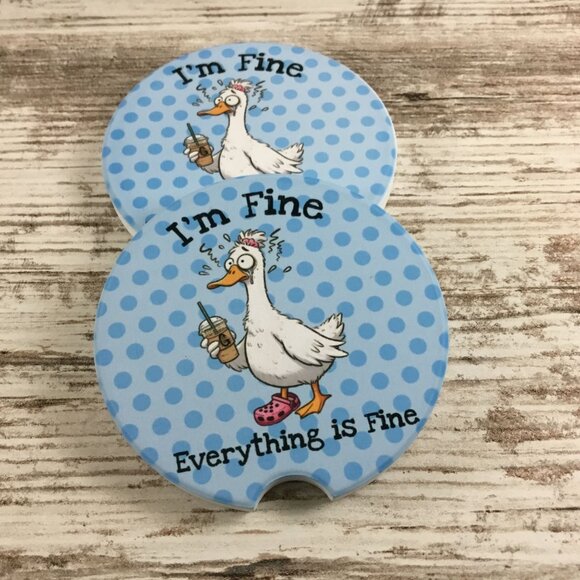I'm Fine Everything is Fine Frazzled Goose Set of 2 Car Coasters Set, Duck Coast - Picture 5 of 6